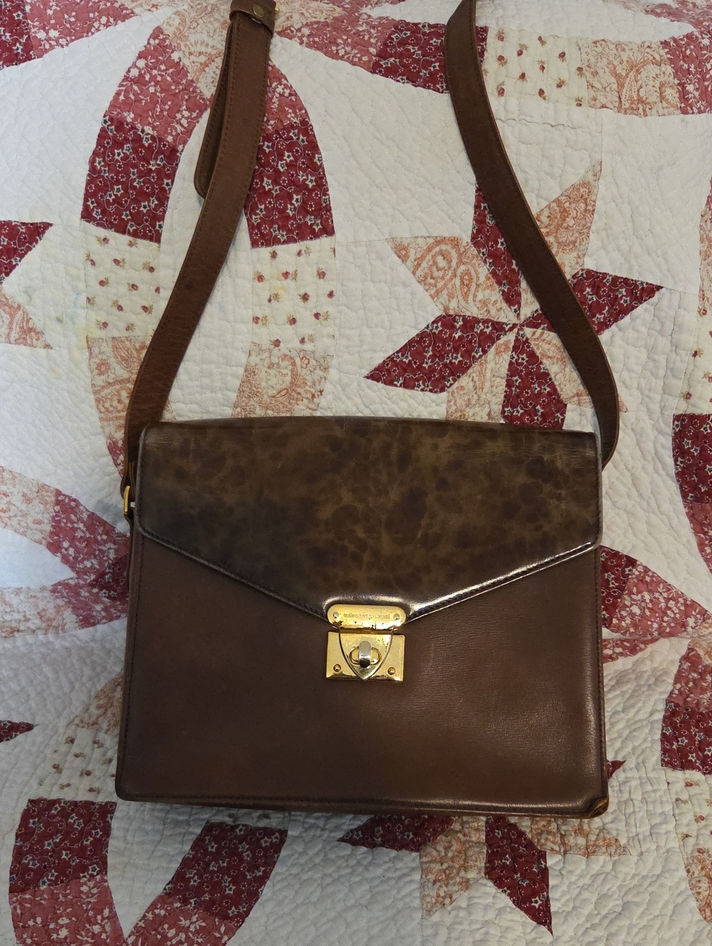 Valentino Garavani Brown Leather Envelope Bag with Gold-Tone Lock